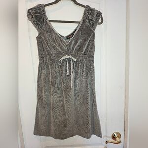 DKNY Gray V-Neck Dress with Ruffled Sleeves & Drawstring Waist